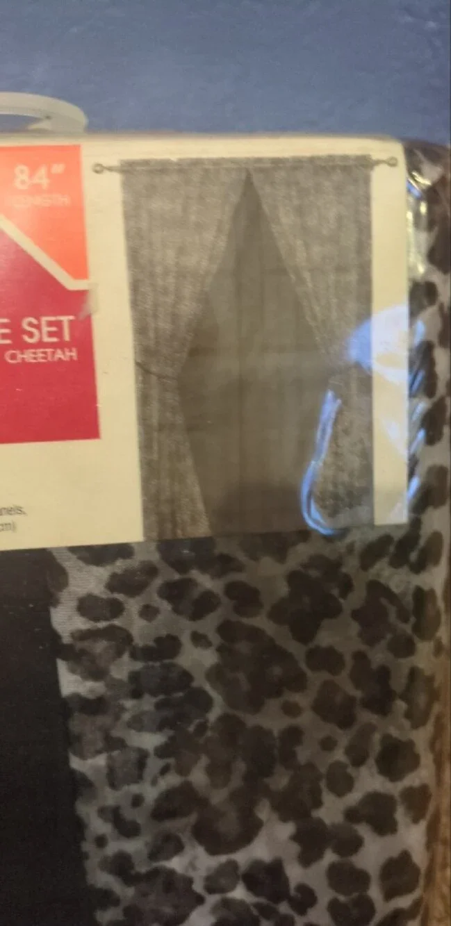 BIG FAB FIND 5-Piece Cheetah Sheer Curtain Set - Black & Gray New 84